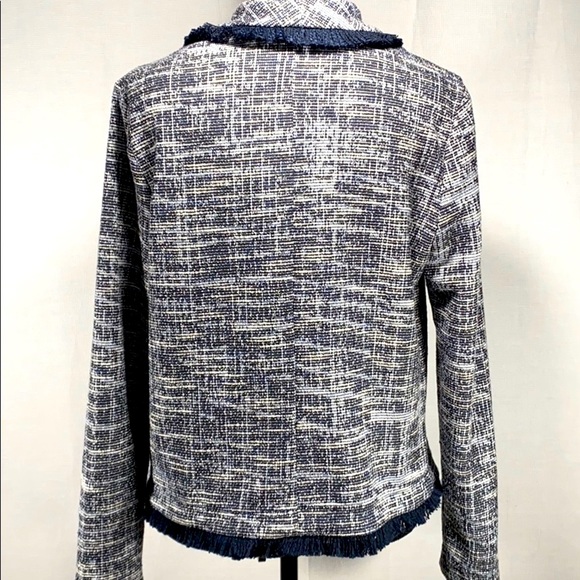 Rachael Zoe Tweed open front blazer Navy fringe - Picture 3 of 5